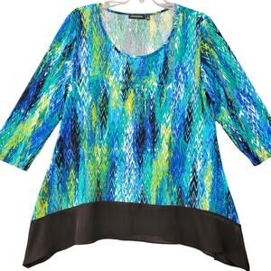 Notations Blue Shirt Classic Blouse Stretch Chevron Striped Scoop Neck Women's M